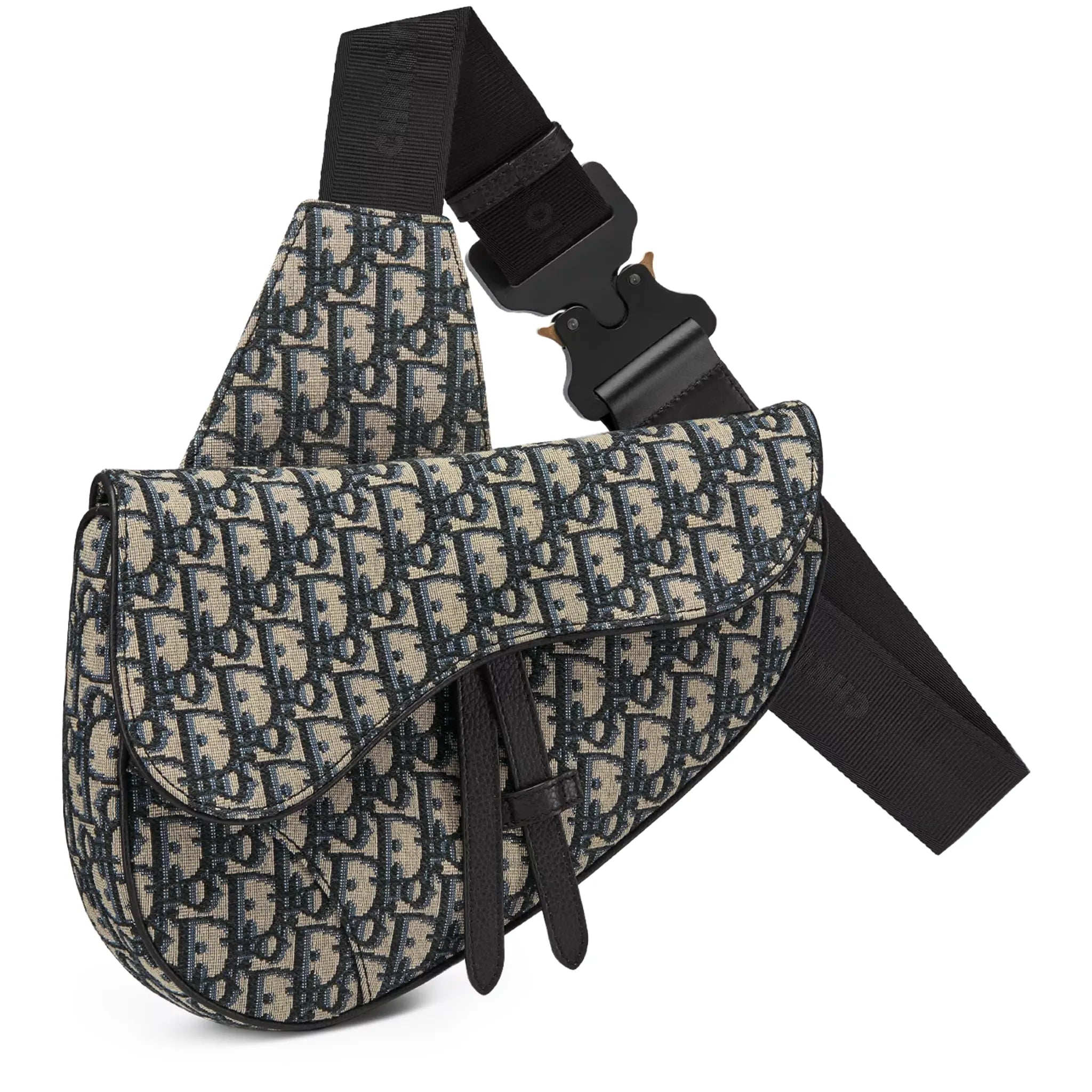 Front View of Dior Oblique Jacquard Beige and Black Saddle Bag 1ADPO093YKY_H28E